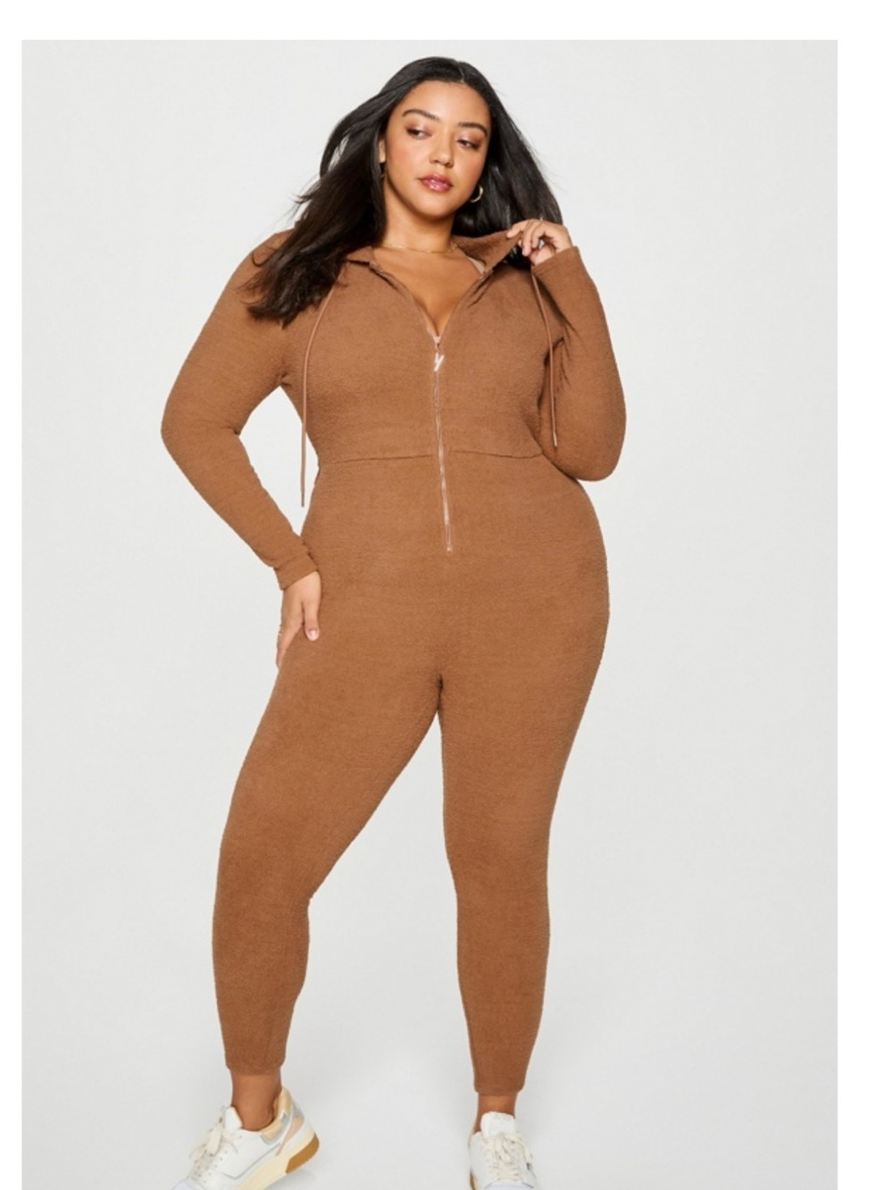 Yitty Cozy Zip-Front Knit Jumpsuit — Brown
